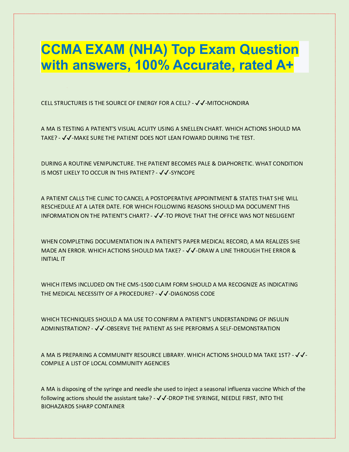 Preview image for CCMA EXAM 2021/2022 (NHA)